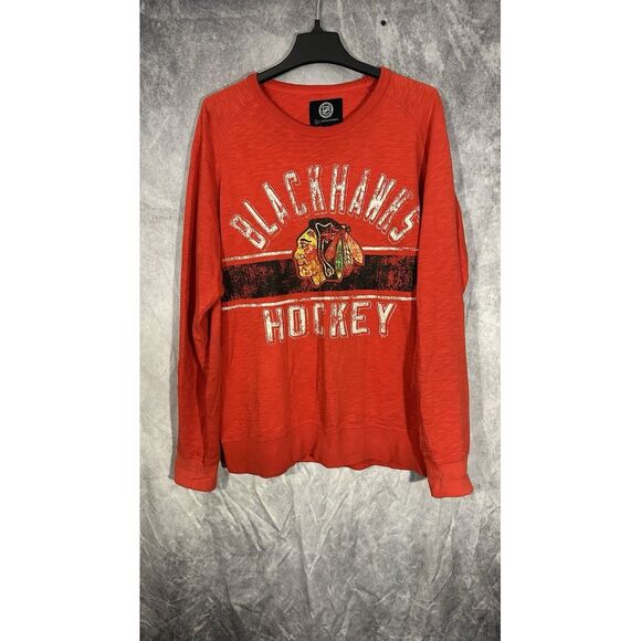 chicago blackhawks crew neck sweatshirt Red Men's Size Large G-III Sports Cotton - Picture 1 of 14